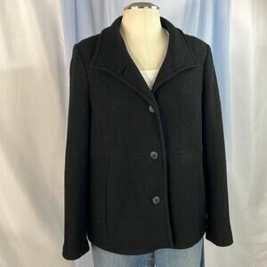 Lands End wool blend black button closure overcoat with pockets size 16